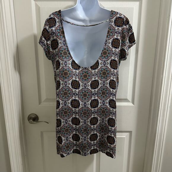 💥Lulu’s Perfect Getaway Blue Orange Print Shift Mini Dress Women’s Small boho - Picture 4 of 9